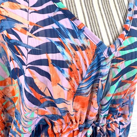 Swim Sheer Tropical Leaf Print Swimsuit Cover Size Large Extra Large