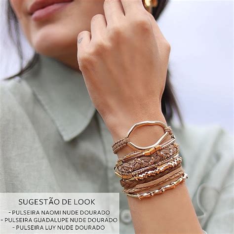 Pulseira Im Naomy Nude Dourado Design Autoral Grace Almeida Grace