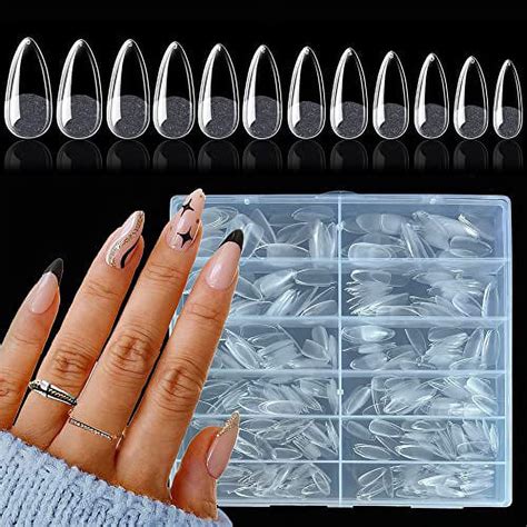 600pcs Almond Nail Tips Clear Full Cover Medium Length Short Almond