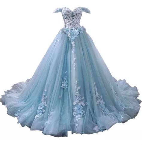 Vestido Xv Años 15 Años Bonito Cenicienta Azul Quinceañera Envío gratis