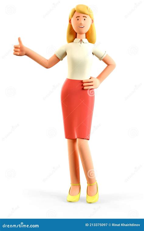 3D Illustration Of Standing Beautiful Blonde Woman Showing Gesture Cool Stock Illustration