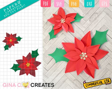 Christmas Poinsettia Paper Flower Template SVG Bundle