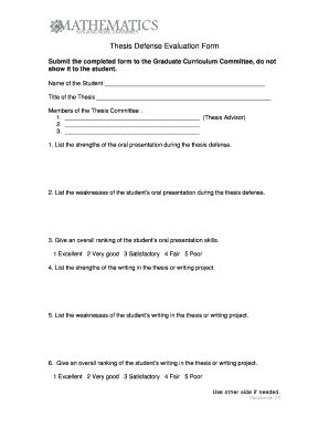 Fillable Online Math Sjsu Thesis Defense Evaluation Form Fax Email