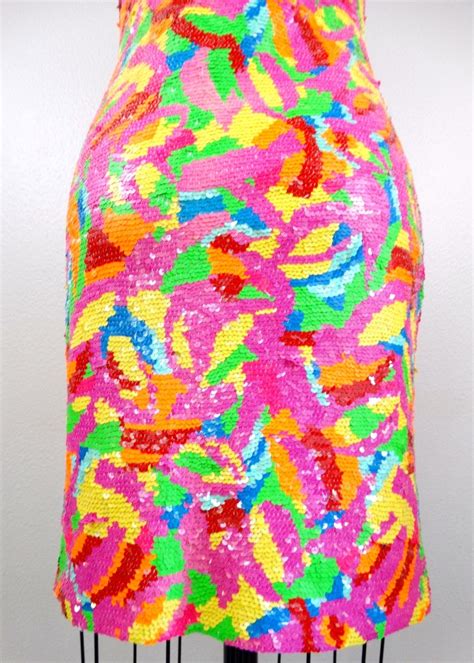 S M Neon Sequin Dress Hot Pink Orange Yellow And Green Etsy