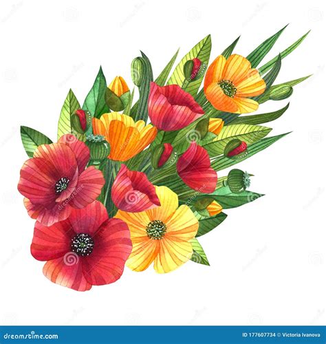 Watercolor Flower Bouquet Illustration Stock Illustration