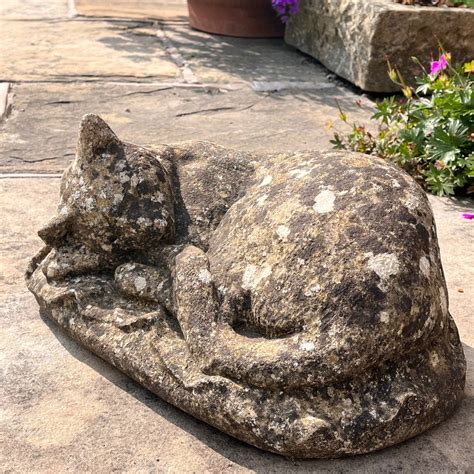 Vintage Sleeping Cat Garden Ornament Hobson May Collection