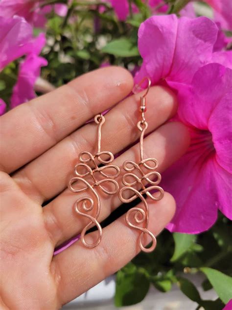 Unalome Earrings Wire Wrapped Unalome Symbol Earrings Copper Unalome