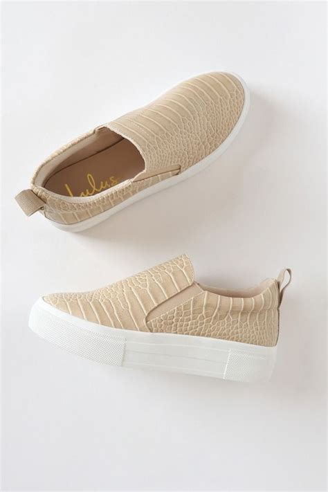 Ad Cassay Nude Crocodile Embossed Platform Slip On Sneakers Lulus Your Classic Sneaker Gets