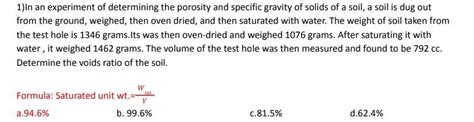 Solved 1)In an experiment of determining the porosity and | Chegg.com