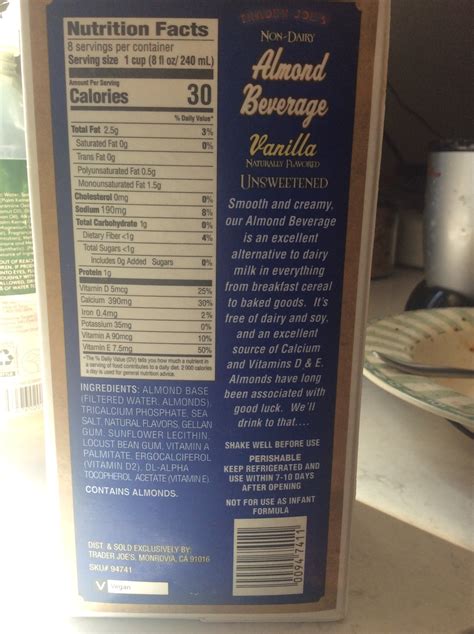 Trader Joe S Unsweetened Almond Milk Nutrition Facts Besto Blog