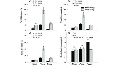 Total Shoot And Root Biomass A C And Root ⁄ Shoot Ratio D For