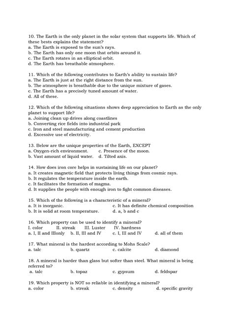 Solution Pretest In Earth And Life Science Studypool