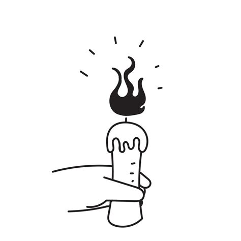 Hand Drawn Doodle Hand Holding A Burning Candle Illustration Vector