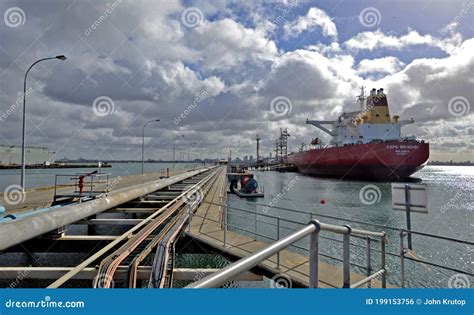 Large Tanker Docked Alongside Refinery Jetty Victoria Australia