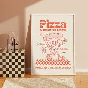 Charming Retro Style Pizza Print, Retro Cartoon Art for Pizza Lovers ...