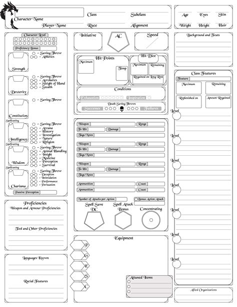 E Character Sheet Printable