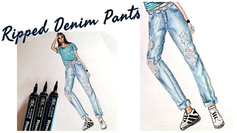 How To Draw Ripped Denim Pants Fabric Rendering Fashion