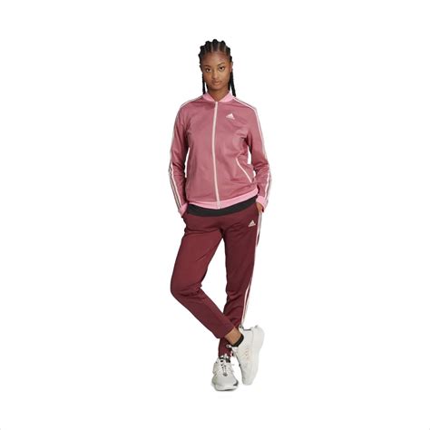 Conjunto Agasalho Adidas Essentials 3 Stripes Feminino Rosa Rosê