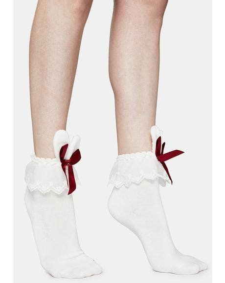 White Pointelle Heart Ruffle Ankle Socks Dolls Kill Lace Ankle