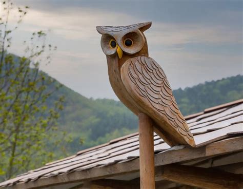 Premium Ai Image A Wooden Figure Of An Owl Perched On The Roof