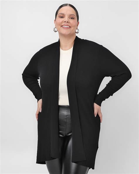 Riachuelo Cardigan Plus Size Feminino Alongado E Canelado Preto