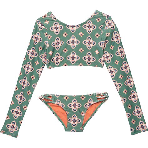 O Neill Thalia Tile Crop Rash Guard And Bikini Bottoms Set For Big Girls Save