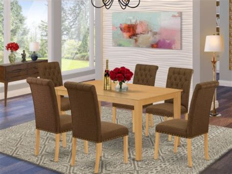 East West Furniture Capri 7 Piece Wood Dining Set In Oak Dark Coffee 1