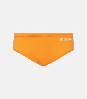 Logo Bikini Bottoms In Orange Miu Miu Mytheresa