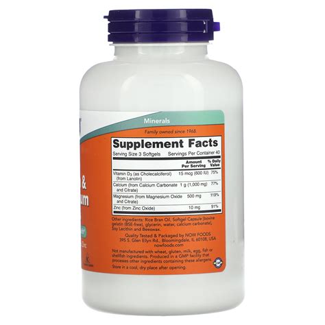 NOW Foods Calcium Magnesium With Vitamin D3 And Zinc 120 Softgels