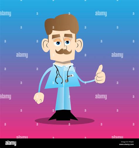 Funny cartoon doctor making thumbs up sign. Vector illustration Stock ...