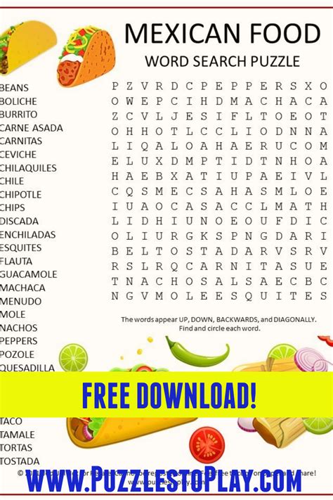 Ole This Is A Mexican Food Word Search Puzzle Yummy Food For Eating Free Download Printable