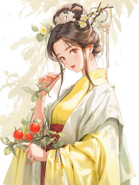 Premium AI Image | Anime girl in traditional dress holding a cherry ...