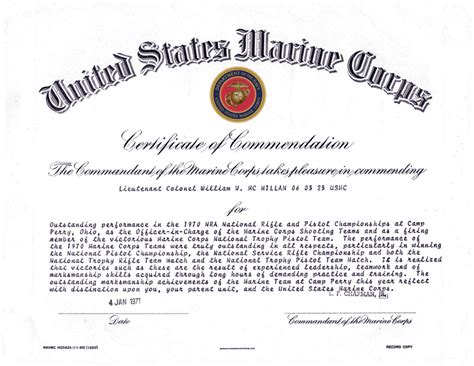 January 4 1971 Certificate Of Commendation