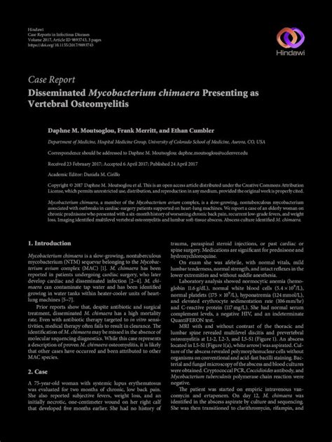 PDF Disseminated Mycobacterium Chimaera Presenting As Vertebral