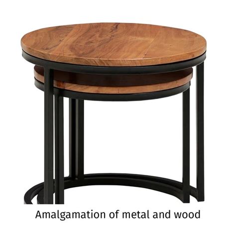 Buy Metalico Nesting Table Set Of 3 In Natural Finish By Bohemiana