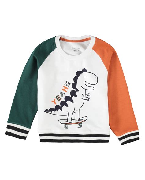 Riachuelo Blusa De Moletinho Infantil Dinossauro Branco Laranja Tam