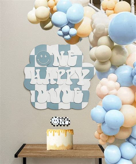 1st Birthday Decor Dusty Blue Checker One Happy Dude Backdrop Etsy