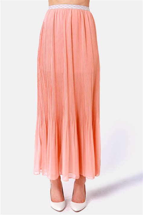 Pretty Peach Skirt Maxi Skirt Pleated Skirt 4800