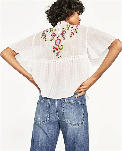 Image 4 Of DOTTED MESH BLOUSE WITH FLORAL EMBROIDERY From Zara Mesh