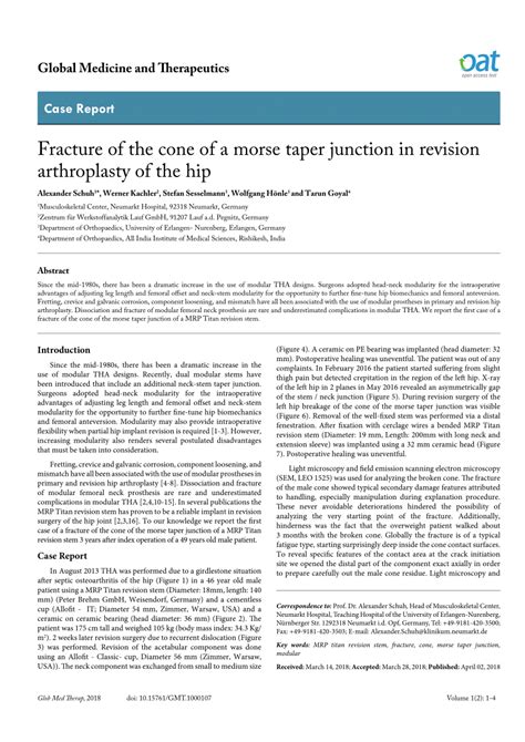 Pdf Fracture Of The Cone Of A Morse Taper Junction In Revision