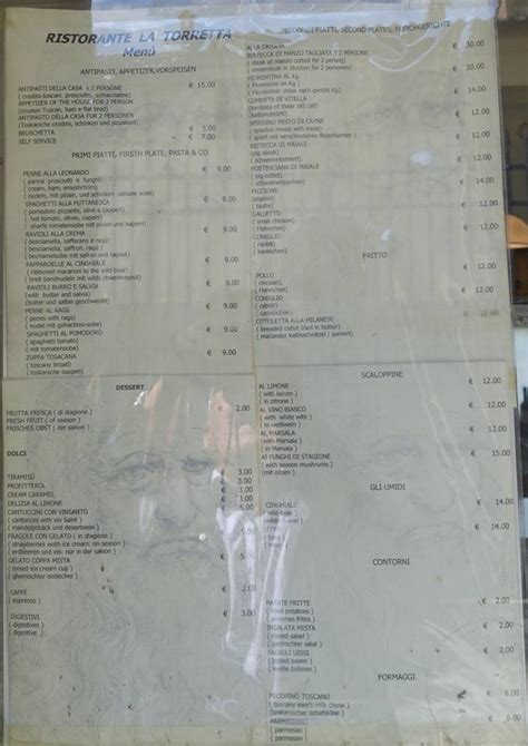 Menu Da Ristorante La Torretta Vinci Via Della Torre