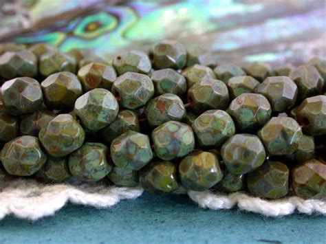 Czech Glass Fire Polished Beads 6mm Picasso Opaque Olive Etsy