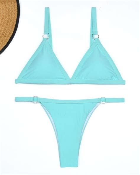 Emmiol Free Shipping O Ring Hit Color Triangle Neon Bikini Micro Bikini Pure Blue M In