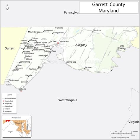 Map of Allegany County, Maryland showing cities, highways & important ...