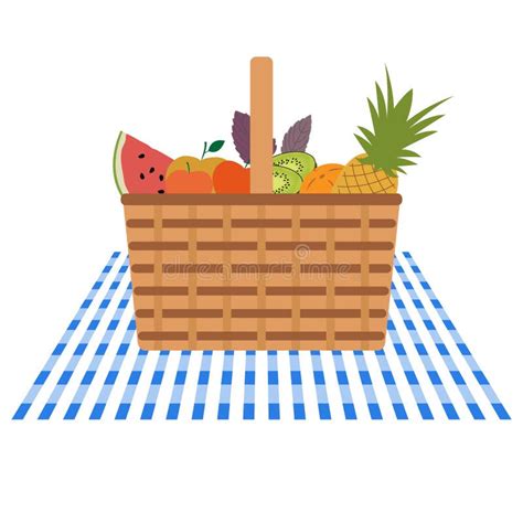 Vector Cesta De Picnic De Mimbre Comida Y Bebida Ilustración del