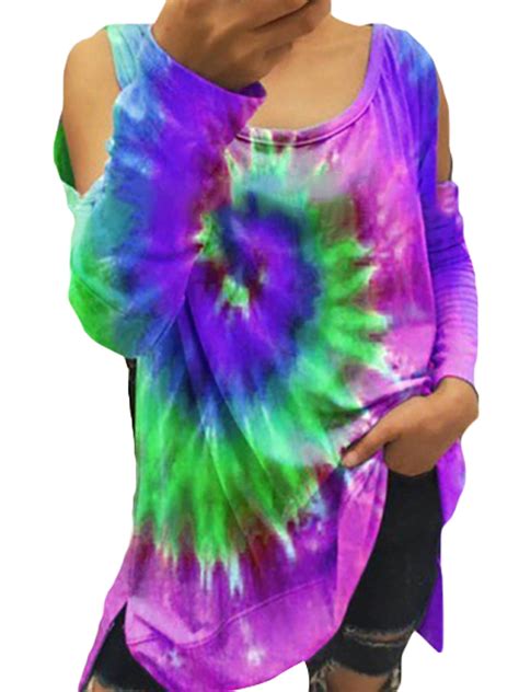 Plus Size Long Sleeve Top For Women Tie Dye Gradient Color Tee Shirts Ladies Loose Oversize