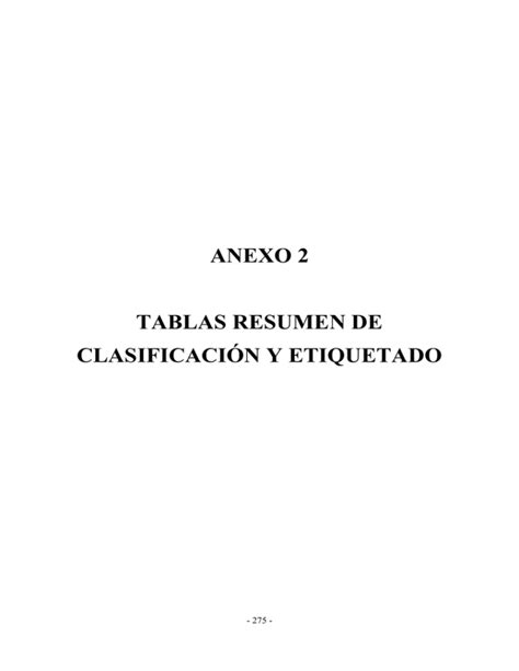 Anexo Tablas Resumen De Clasificaci N Y Etiquetado