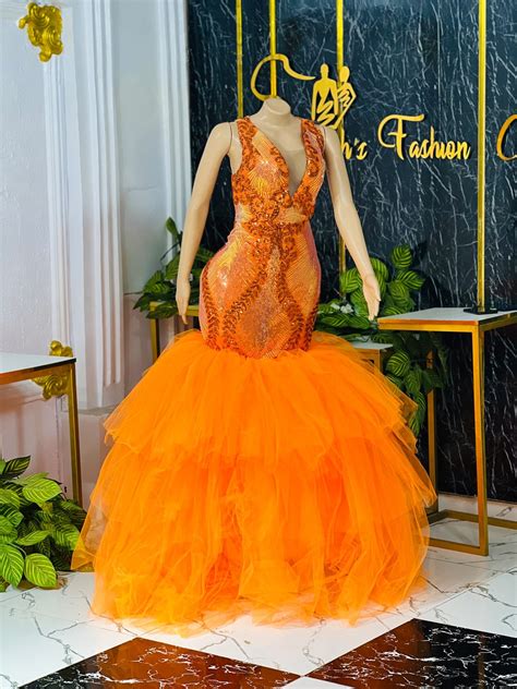 Orange Mermaid Prom Dresses