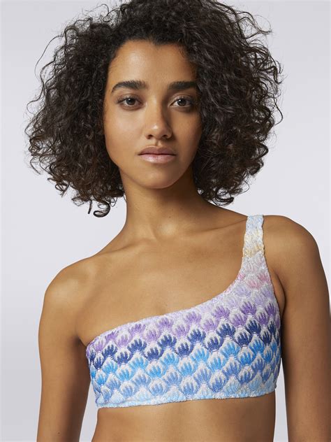 Bikini de un solo hombro efecto encaje degradado con lúrex Azul Oscuro Missoni