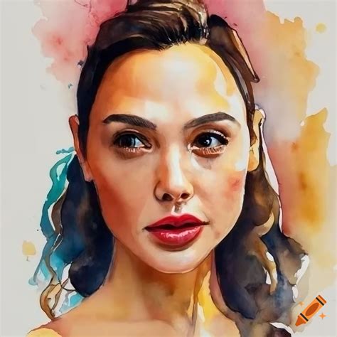 Watercolor Illustration Of Gal Gadot With Rembrandt Lighting On Craiyon